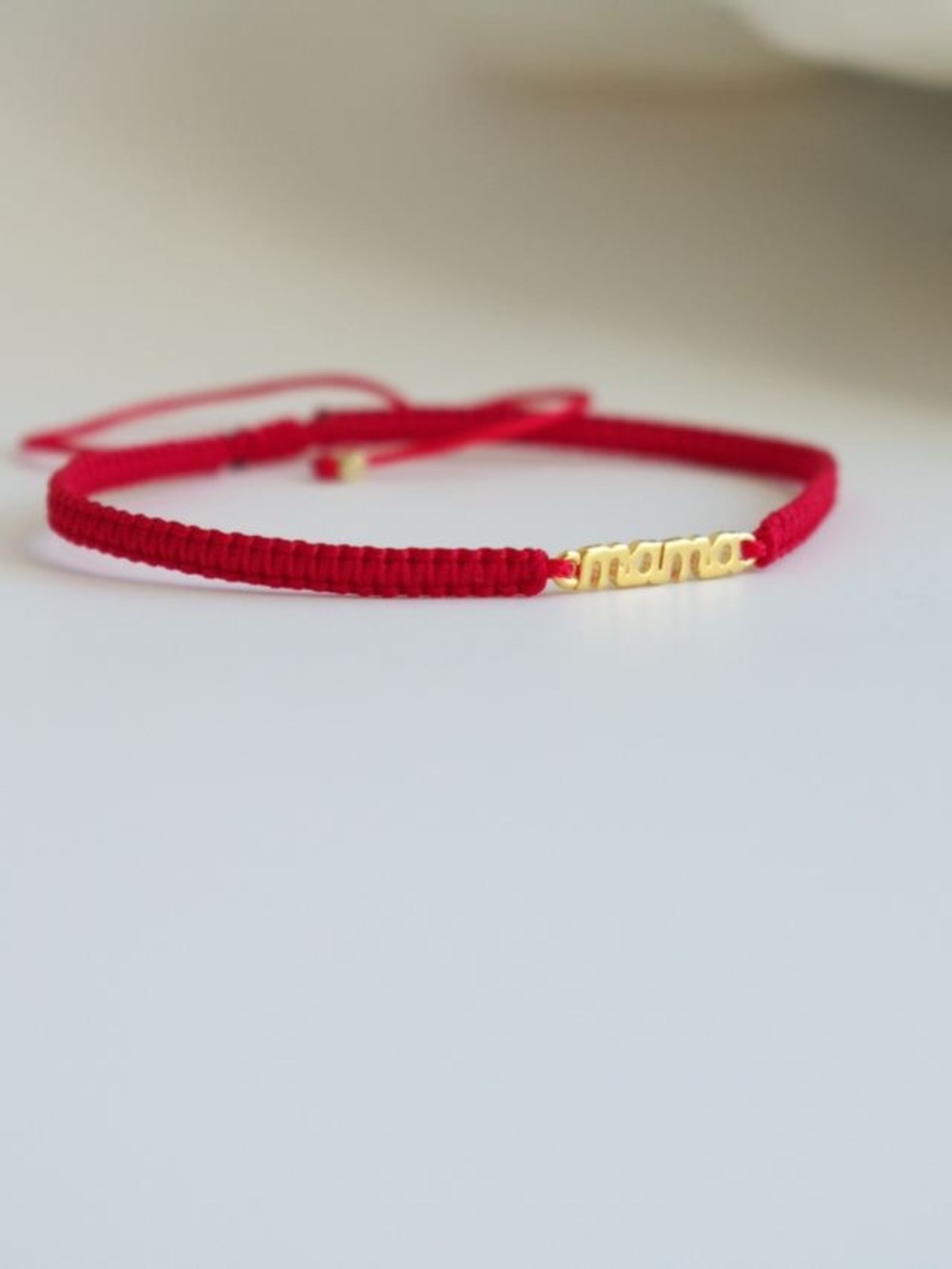 Red Tiny 'Mama' Cord Bracelet with 14k Heavy Gold Plated Charm
